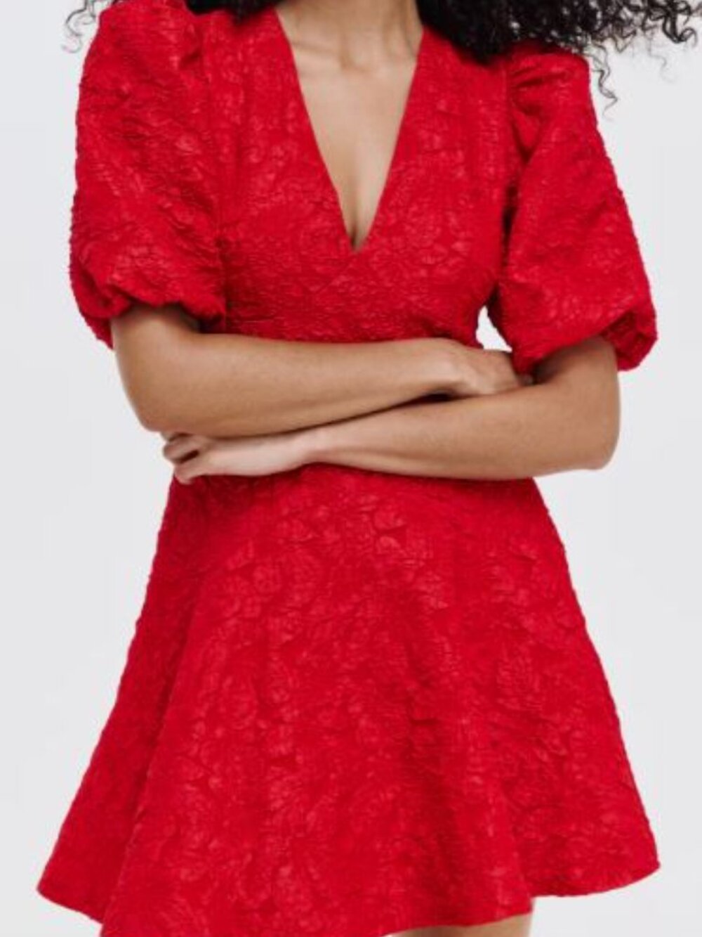 NWOT H&M Red Puff-Sleeved Dress - Size Large - Picture 2 of 16